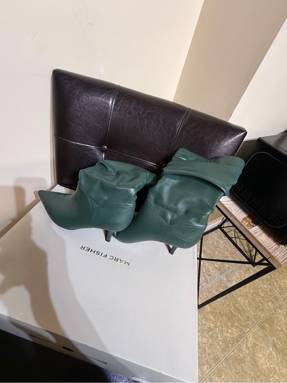 Marc Fisher Green Slouchy Pointed-Toe Stiletto Boots - Picture 2 of 3